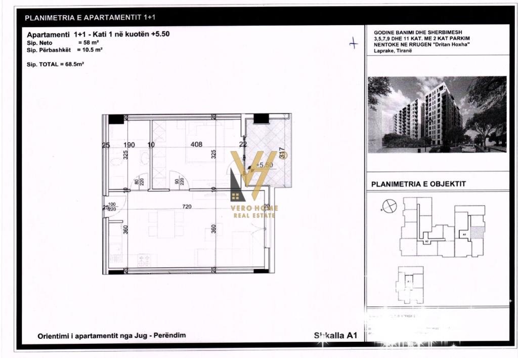 Shitet apartament 1+1 te Rruga Dritan Hoxha 68.5 m2